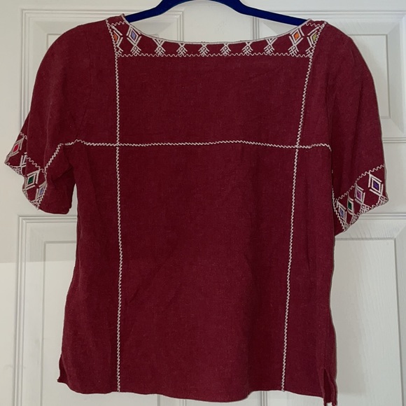 Madewell Embroidered Burgundy Linen Top - Picture 7 of 8